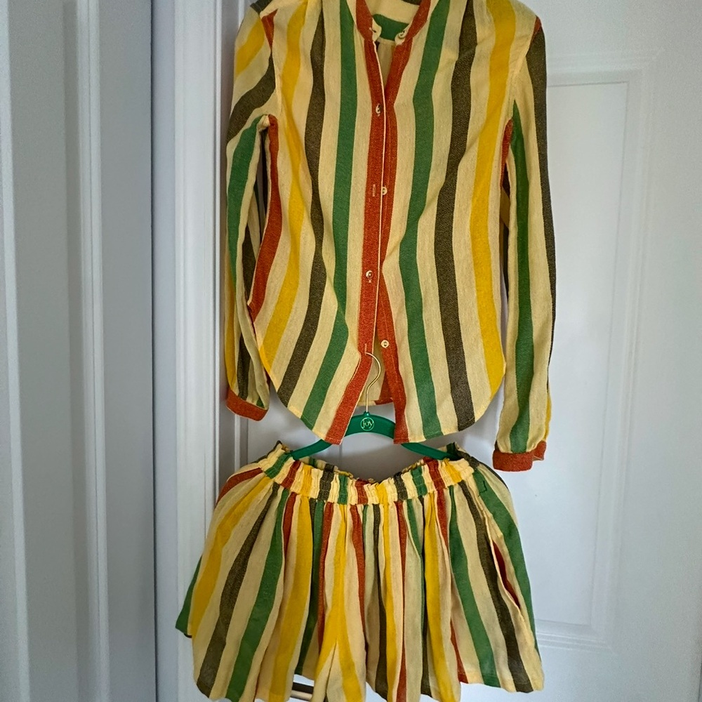 Suzie Kondi Striped Multicolor Button-Up Shirt and Shorts Set